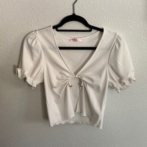 White Open Front Blouse